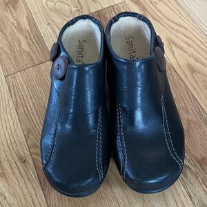Sanita  Black Leather Clogs